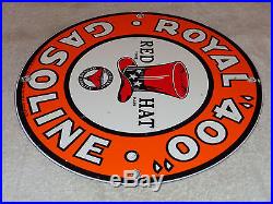Vintage Red Hat Gasoline & Independent Royal 400 Oil 11 3/4 Porcelain Gas Sign