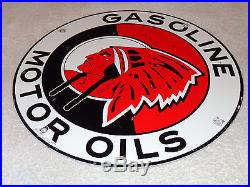Vintage Red Indian Gasoline & Motor Oil 11 3/4 Porcelain Gas Sign Pump Plate Nr