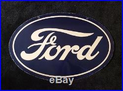 Vintage Scarce Ford Cars & Trucks 36 X 24 Double Sided Porcelain Gas+ Oil Sign