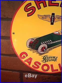 VINTAGE SHELL GREEN STREAK GASOLINE RACE TRACK pump plate gas oil Mint sign