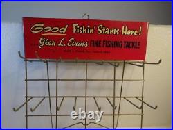 VINTAGE Store Display Sign GLEN L. EVANS FINE FISHING TACKLE VG Caldwell Idaho