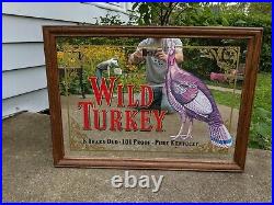 VINTAGE WILD TURKEY BOURBON BAR MIRROR ADVERTISING WOOD FRAME 24x36