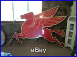 VTG Mobil Pegasus Gas Figural Sign Left Porcelain Original Flying Horse IR 1955