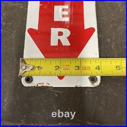 VTG Porcelain FIRE EXTINGUISHER Original Safety Advertising Sign Down Arrow SSP