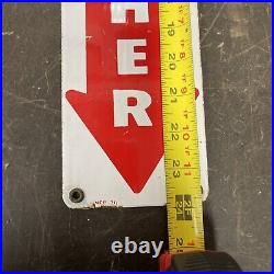 VTG Porcelain FIRE EXTINGUISHER Original Safety Advertising Sign Down Arrow SSP