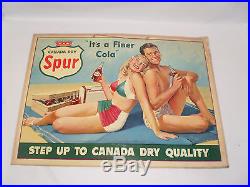 VTG RARE 1950s Canada Dry Spur Cola Soda Ale Store Advertising Sign Beach Art 60