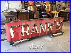 VinTagE Original NEON FRANK'S Double Sided PORCELAIN Sign OLD Adveryising Store