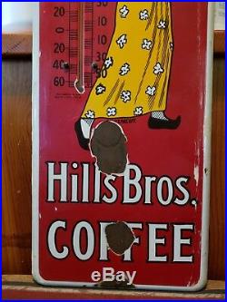 Vintage 1915 HILLSBOROS COFFEE THERMOMETER ADVERTISING PORCELAIN SIGN ORIGINAL