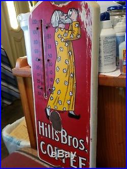 Vintage 1915 HILLSBOROS COFFEE THERMOMETER ADVERTISING PORCELAIN SIGN ORIGINAL