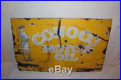 Vintage 1920's Conoco Motor Oil Gas Station 2 Sided 28 Porcelain Metal Sign