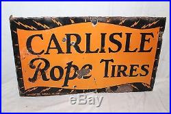 Vintage 1921 Carlisle Rope Tires Gas Oil 2 Sided 25 Porcelain Metal Flange Sign