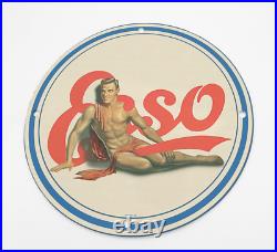 Vintage 1930 Esso Gasoline Oil Porcelain Enamel Gas & Oil Garage Man Cave Sign