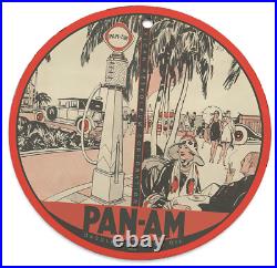 Vintage 1930 Pan-am Gasoline Porcelain Enamel Gas & Oil Garage Man Cave Sign