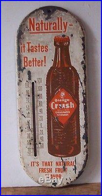 Vintage 1930's-1940 Orange Crush Soda Advertising Metal Thermometer Sign