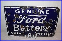 Vintage 1930's Genuine Ford Battery Service Gas Oil 23 Porcelain Metal Sign