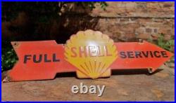 Vintage 1930's Old Antique Rare Shell Service Oil Porcelain Enamel Sign Board