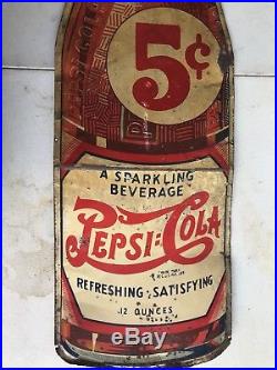 Vintage 1930's Pepsi Cola 5c Double Dot Soda Pop Bottle 45 Metal Sign