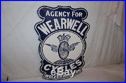 Vintage 1930's Wearwell Cycles Bicycle Gas Oil 2 Sided 30 Porcelain Metal Sign