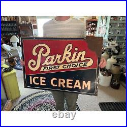 Vintage 1930s Parkin Ice Cream Advertising Double-Sided Sign Marshfield Wis