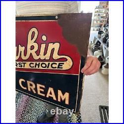 Vintage 1930s Parkin Ice Cream Advertising Double-Sided Sign Marshfield Wis