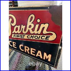 Vintage 1930s Parkin Ice Cream Advertising Double-Sided Sign Marshfield Wis