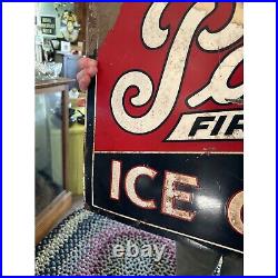 Vintage 1930s Parkin Ice Cream Advertising Double-Sided Sign Marshfield Wis