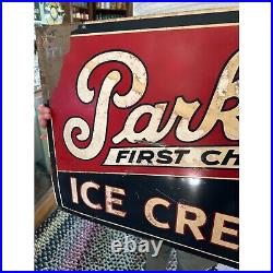 Vintage 1930s Parkin Ice Cream Advertising Double-Sided Sign Marshfield Wis