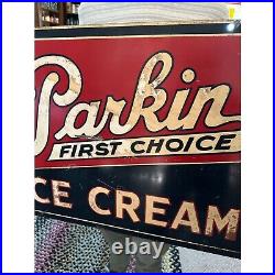 Vintage 1930s Parkin Ice Cream Advertising Double-Sided Sign Marshfield Wis