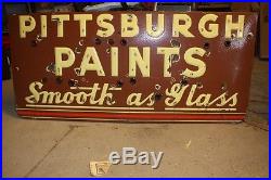 Vintage 1930s Pittsburgh Paints Smooth As Glass Porcelain Sign Neon Brown