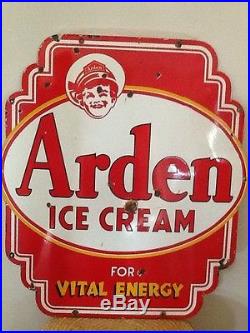 Vintage. 1933 Porcelain Arden Ice Cream Sign. Antique advertising sign