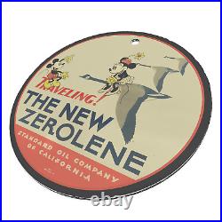 Vintage 1935 The New Zerolene Porcelain Enamel Gas & Oil Garage Man Cave Sign
