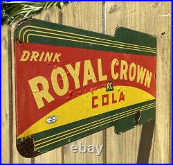 Vintage 1936 Nehi Royal Crown Porcelain RC Cola Soda Drink Gas Oil Flange Sign