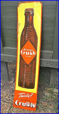 Vintage 1936 Orange Crush Soda Vertical Metal Sign Thirsty Ask for a Crush