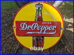 Vintage 1939 Dr. Pepper Porcelain Enamel Metal Advertising Soda Sign 12