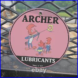 Vintage 1940 Archer Lubricants Woody Porcelain Gas Oil 4.5 Sign