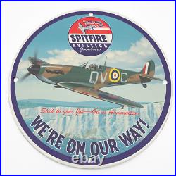 Vintage 1940 Spitfire Aviation Gasoline Porcelain Enamel Gas & Oil Garage Sign