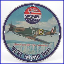 Vintage 1940 Spitfire Aviation Gasoline Porcelain Enamel Gas & Oil Garage Sign