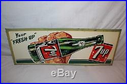 Vintage 1940's 7Up 7 Up Fresh Up Soda Pop Gas Station 31 Embossed Metal Sign
