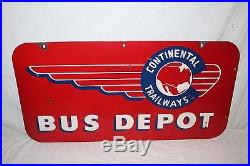 Vintage 1940's Continental Bus Depot Gas Oil 2 Sided 36 Porcelain Metal Sign