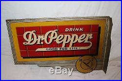 Vintage 1940's Drink Dr Pepper Soda Pop 2 Sided 24 Metal Flange Sign