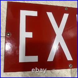 Vintage 1940's EXIT Porcelain Sign Red Subway Bus Train Station Glossy 8x15