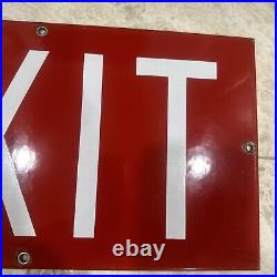 Vintage 1940's EXIT Porcelain Sign Red Subway Bus Train Station Glossy 8x15