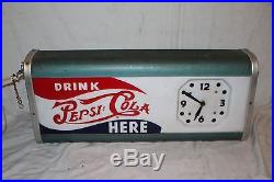 Vintage 1940's Pepsi Cola Double Dot Soda Pop 25 Metal Lighted Clock SignWorks