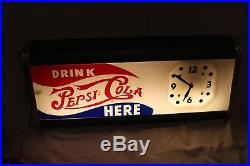 Vintage 1940's Pepsi Cola Double Dot Soda Pop 25 Metal Lighted Clock SignWorks