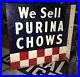 Vintage-1940s-Purina-Chows-2-Sided-Flange-Advertising-Sign-Farm-animal-feed-OLD-01-rev