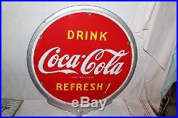Vintage 1941 Coca Cola Soda Pop 2 Side 32 Lollipop Porcelain Metal Sign WithFrame