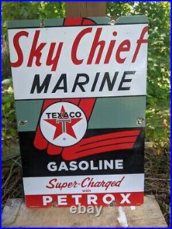 Vintage 1942 Texaco Sky Chief Marine Gasoline Porcelain Gas Sign 18 X 12