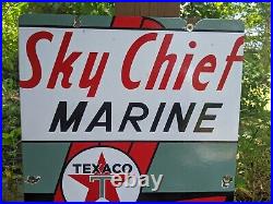 Vintage 1942 Texaco Sky Chief Marine Gasoline Porcelain Gas Sign 18 X 12