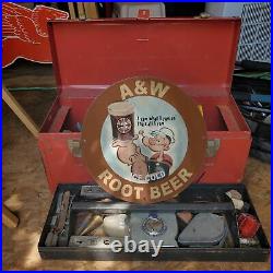 Vintage 1943 A&W Ice Cold Root Beer''Popeye'' Porcelain Gas & Oil Pump Sign