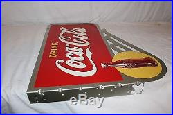 Vintage 1946 Coca Cola Soda Pop Gas Station 2 Sided 24 Metal Flange SignNice